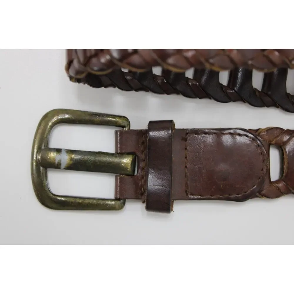 Vintage 80's Omega Brown Leather Braid Belt Size L Made In Turkey
